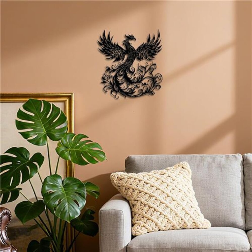Phoenix Wall Art, Phoenix Rising Statue, Black Metal - Picture 2 of 8